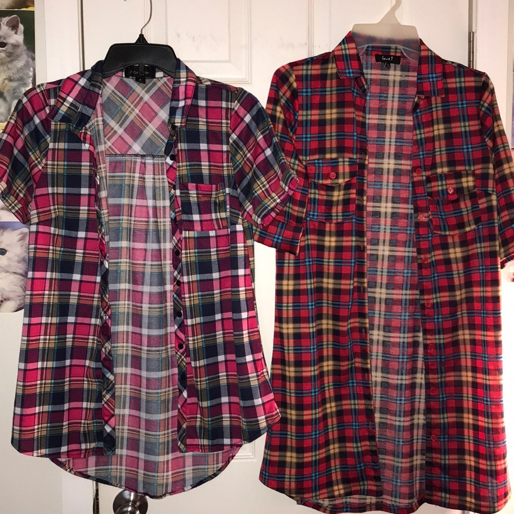 2 short sleeve flannel cardigans